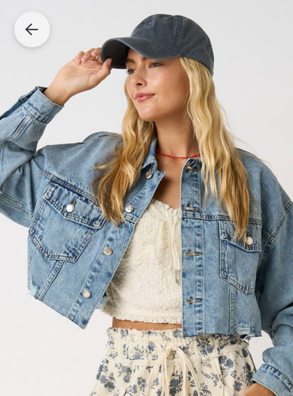Acid Wash Cropped Denim Jacket