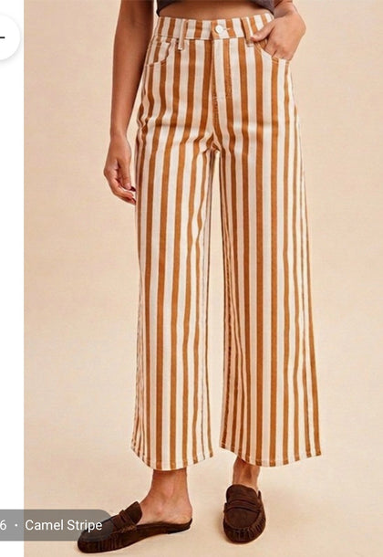 Camel Striped Tummy Control Pants