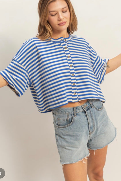 Royal Blue / White Striped Top