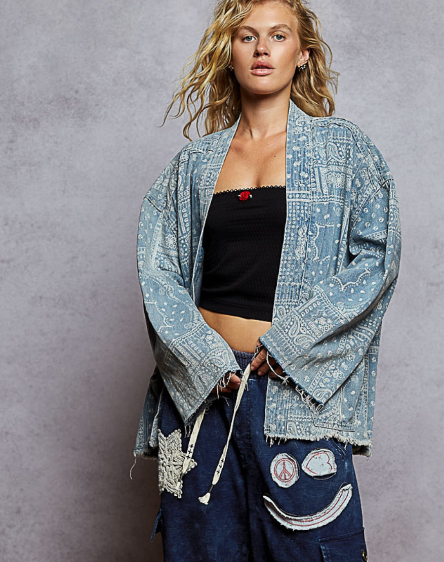 Denim Print Cardigan