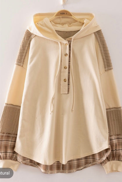 Taupe Plaid Hoodie