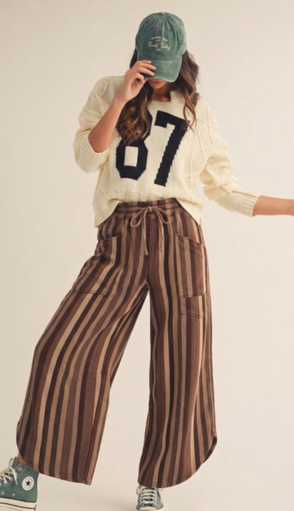 Brown Striped Tulip Hem Jeans
