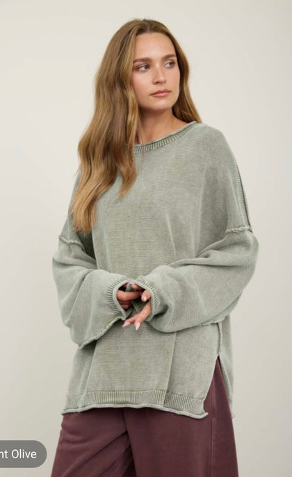 Solid Rolled Hem Sweaters