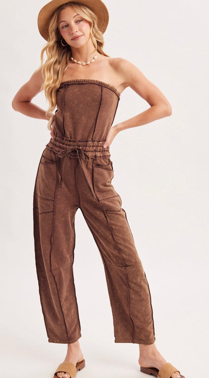 Brown Mineral Wash Jumpsuit