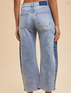 Two Tone Panel Subtle Barrel Jean