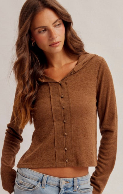 Solid Hooded Button Top (2 colors)