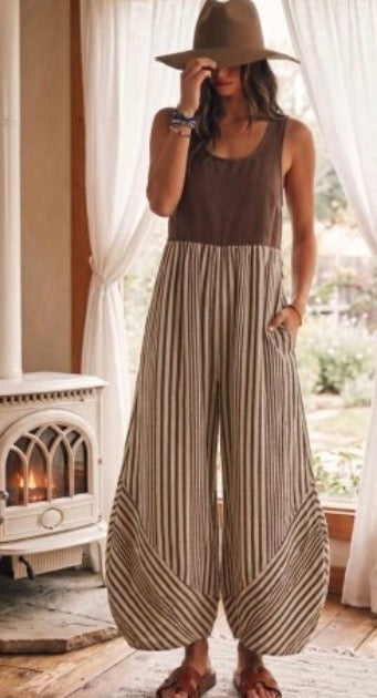 Brown Striped Jumpsuit