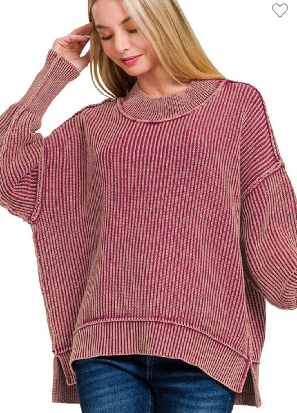 Washed Maroon Corded Pullover