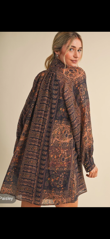 Navy Print Shift Dress